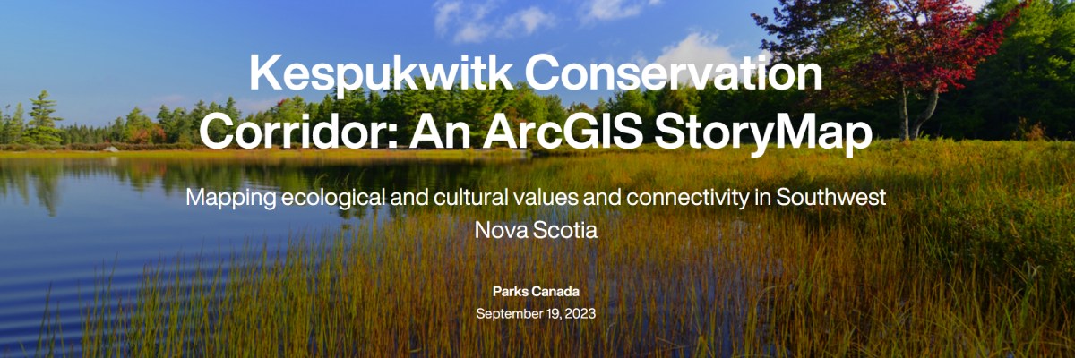 A wetland in fall colours with text overtop that reads mapping ecological and cultural values and connectivity in southwest nova scotia.