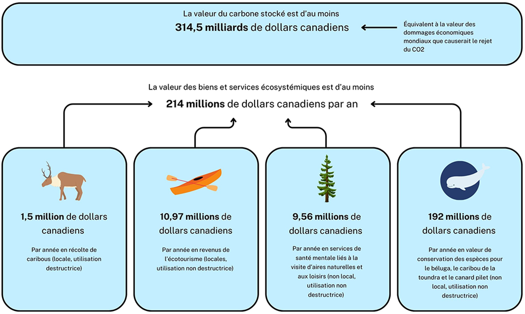 Valeur des biens et services écologiques, et du stockage du carbone, en dollars canadiens de 2020 (d’après l’IIDD, 2022)