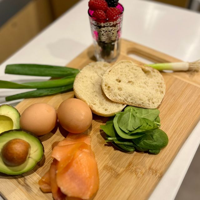 Ingredients for the sandwich on a cutting board