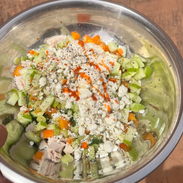 A bowl of the filling for the wraps. 