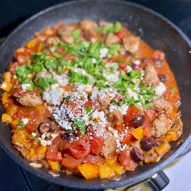  All remaining pasta ingredients added to the pan to combine into the finished sauce.