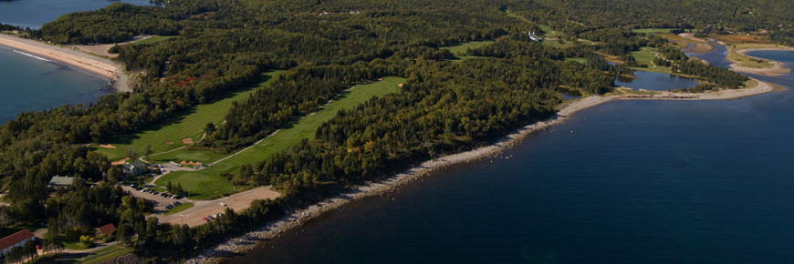 Vue aérienne du terrain de golf Highland Links.