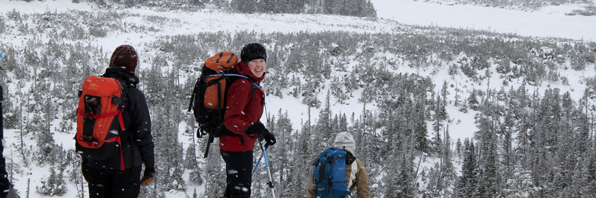 Visitors snowshoeing at Gros Morne National Park.