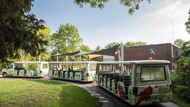 The shuttle to the Tip next to the Visitor Centre in Point Pelee.