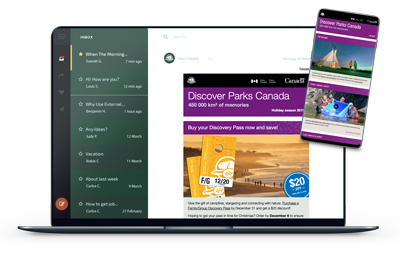 Two phones showing the Parks Canada newsletter