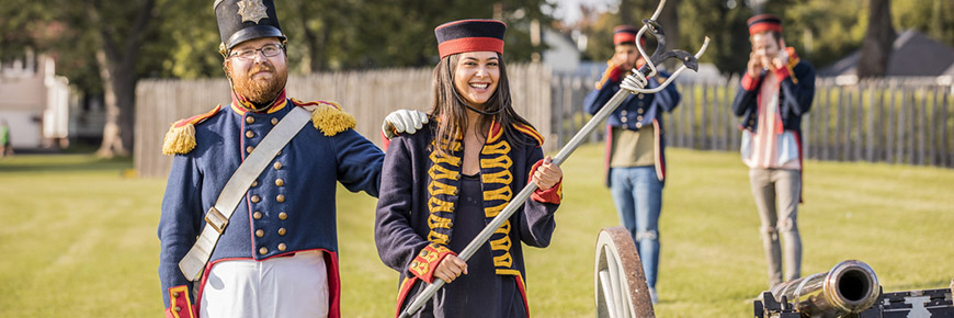 Visitors take part in a cannon-firing activity