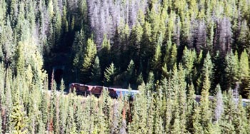 Transcanadienne et le chemin de fer Canadien Pacifique au col-Kicking Horse