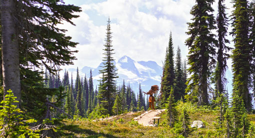 Visitors walk on First Footsteps trail at the summit of Mount Revelstoke.