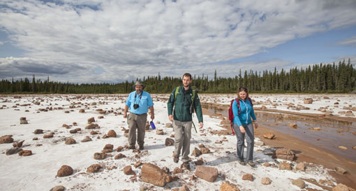 A Parks Canada guide takes visitors through the salt plains in Wood Buffalo National Park.