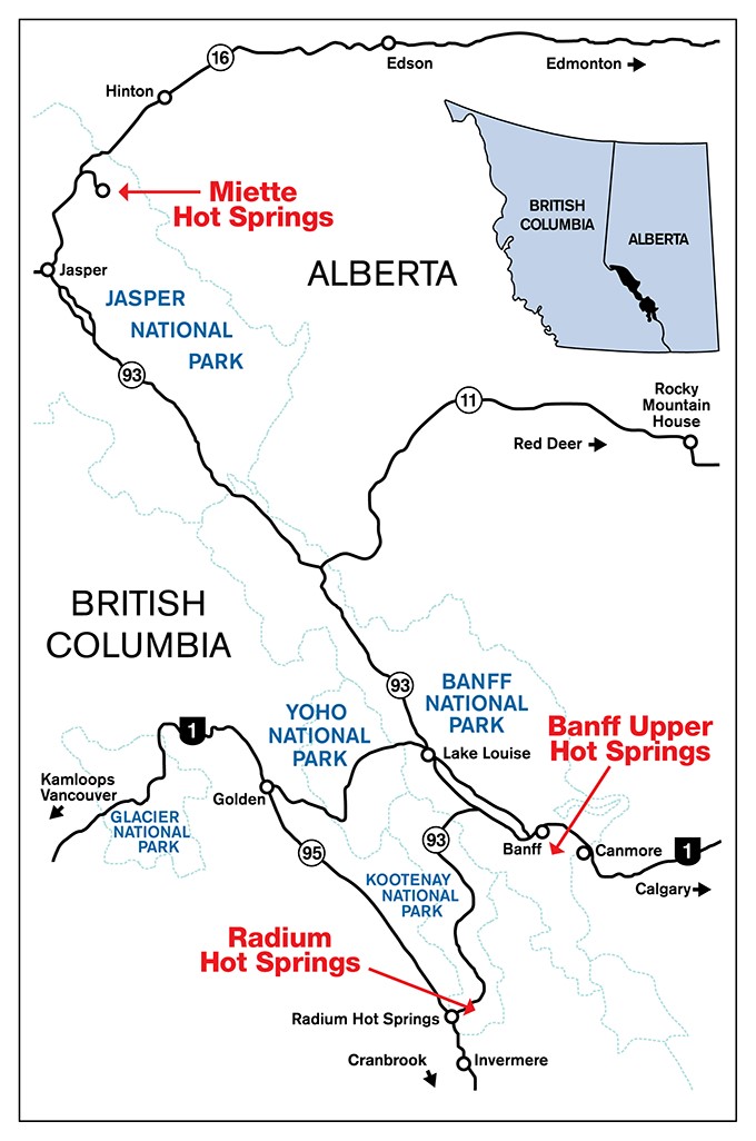 Map of the Canadian Rockies Hot Springs