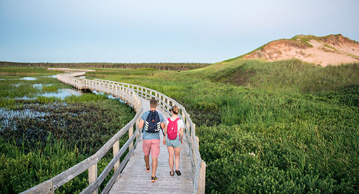 Un couple qui marche sur une promenade