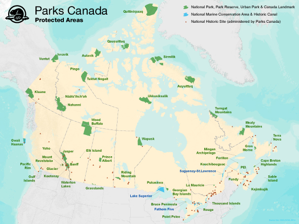 A map showing Parks Canada’s protected areas across Canada A map showing Parks Canada’s protected areas across Canada