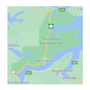 Section de carte montrant le tronçon qui traverse le parc national Terra-Nova.