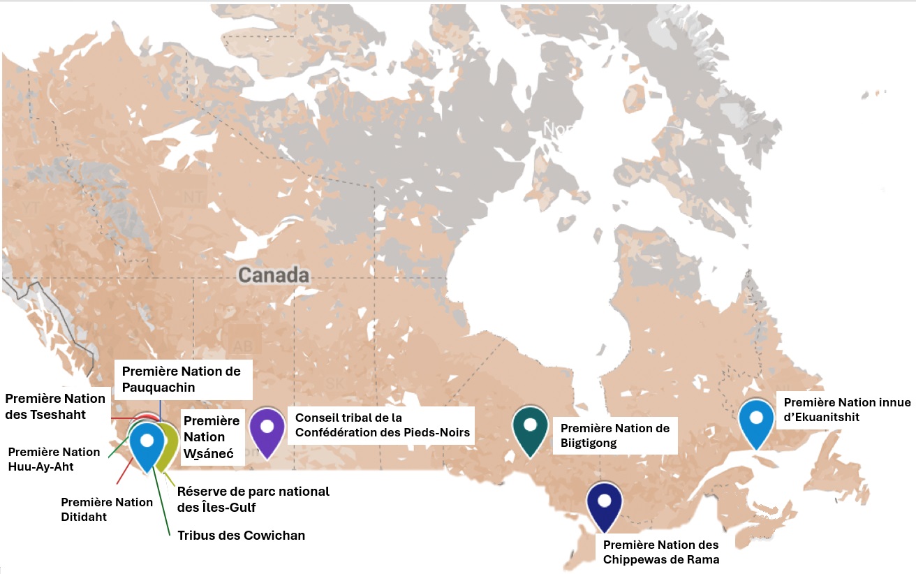 Figure 1 : Carte des programmes des gardiens de partout au pays qui ont pris part à cette étude - version textuelle suit.