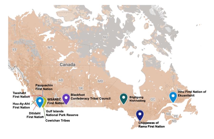 Figure 1: Map of the Guardians Programs across Canada that participated in this research - text description follows