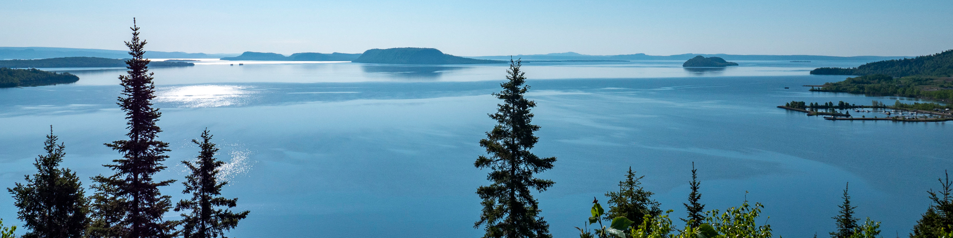 Vue d'une baie arborée.