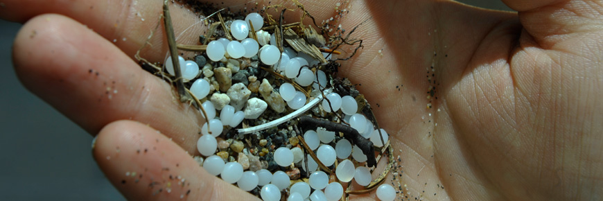 A sample of microplastics in a persons palm.