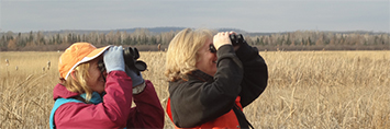 Two people with binoculars.