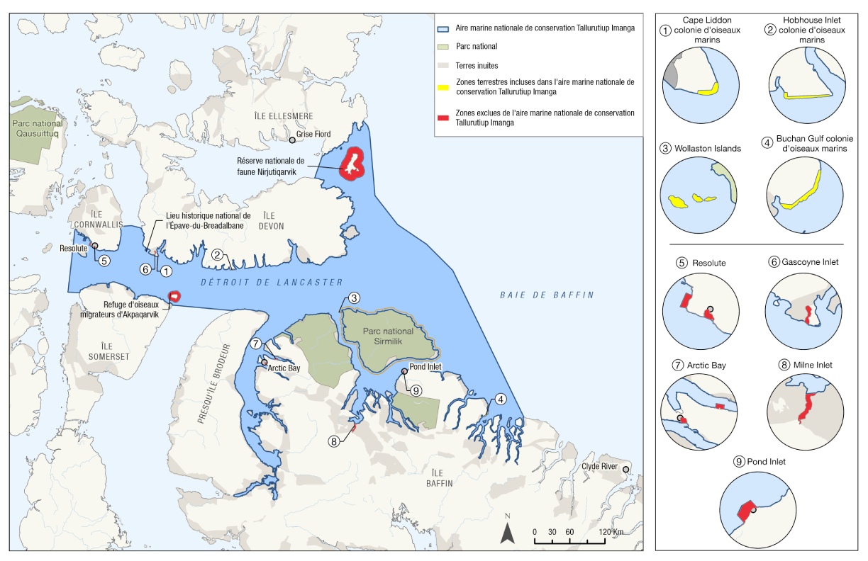 Figure 1.2 Carte présentant en détail les limites de l’AMNC Tallurutiup Imanga, version textuelle suit.
