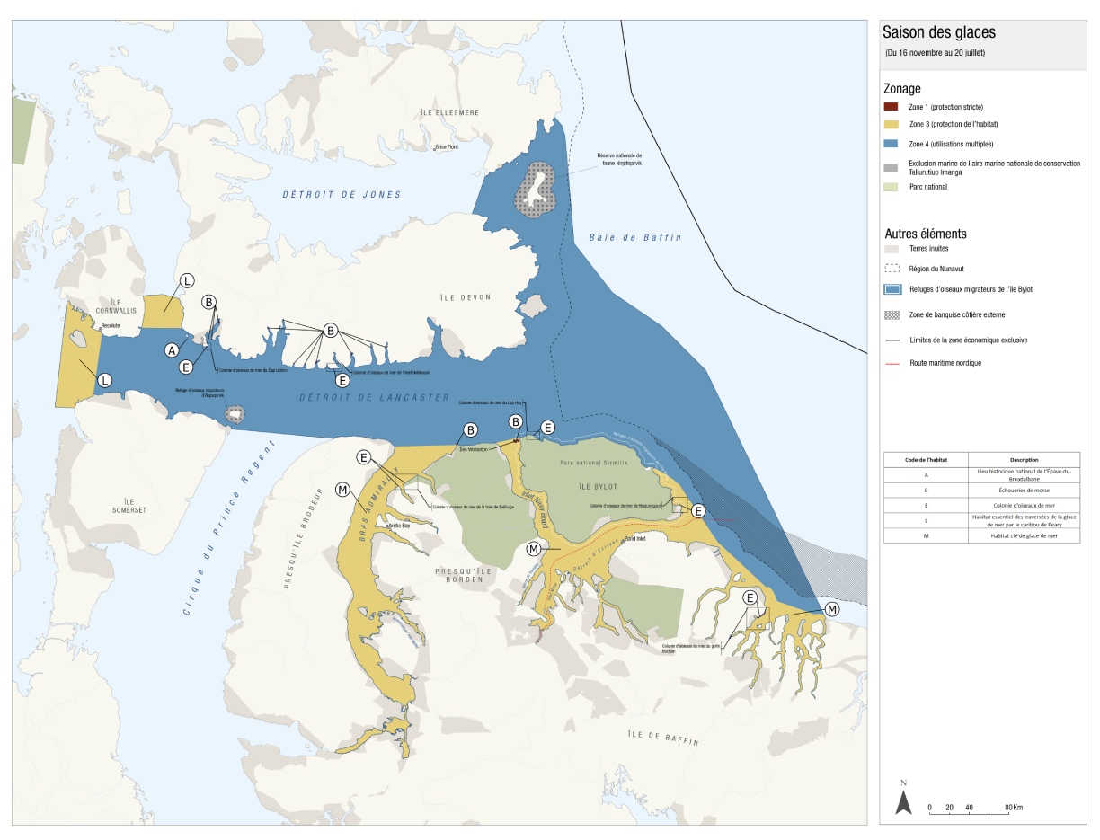 Figure 5.3 Plan de zonage de la saison des glaces dans l’AMNC Tallurutiup Imanga, version textuelle suit.