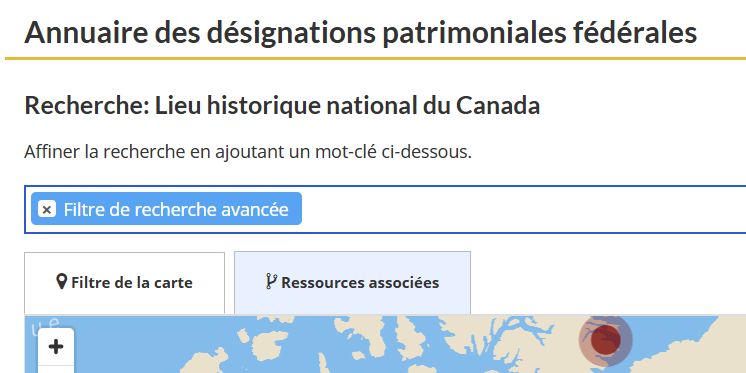 Un exemple de la fonction de la barre de recherche de l'outil de recherche ADPF; une description suit dans la légende de l'image.