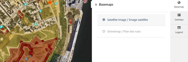 The basemap feature with the satellite image option selected.