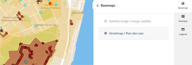 The basemap feature with the streetmap option selected.