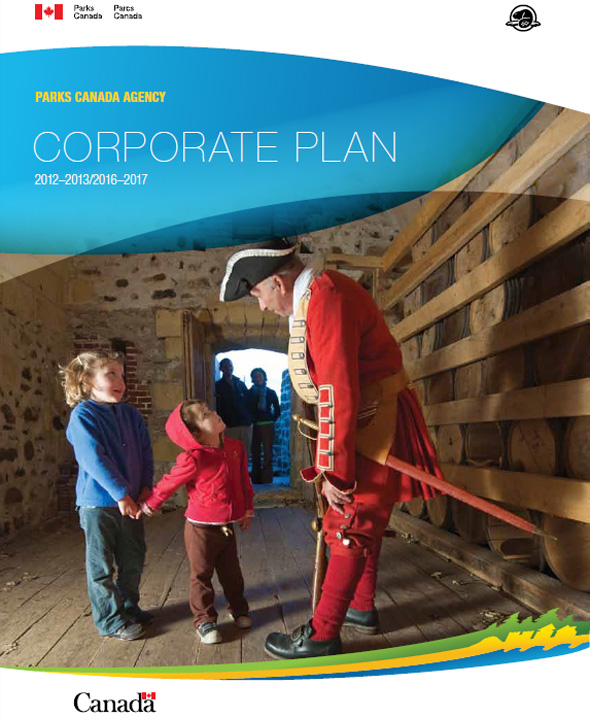 2012-2013 Corporate Plan Cover Image - Interpreter with Children at Fort Anne National Historic Site 
