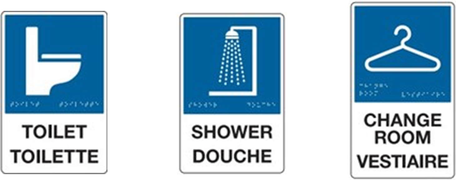 Three sanitary facility icons: Toil, shower, change room