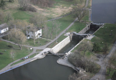 Two locks in flight are situated in the excavated channel