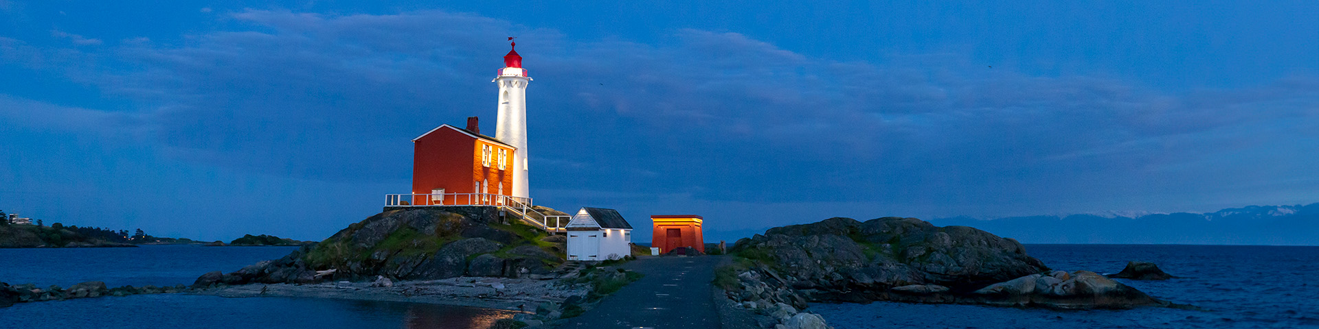 Fisgard Lighthouse at night.