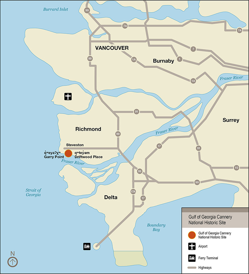 Map 2: Location of Gulf of Georgia Cannery National Historic Site in Metro Vancouver, text description follows