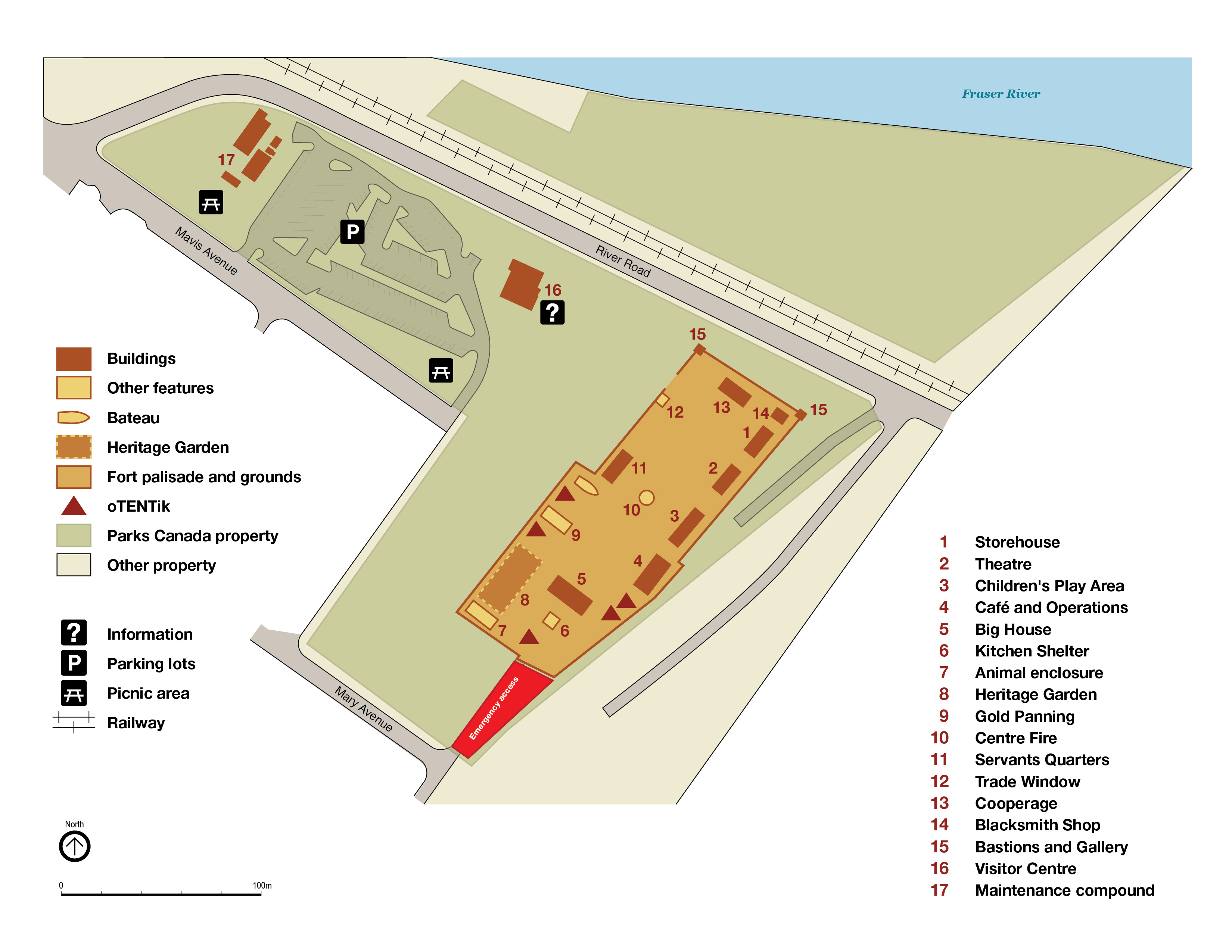 Map 3: Site Map of Fort Langley National Historic Site, detailed text follows.