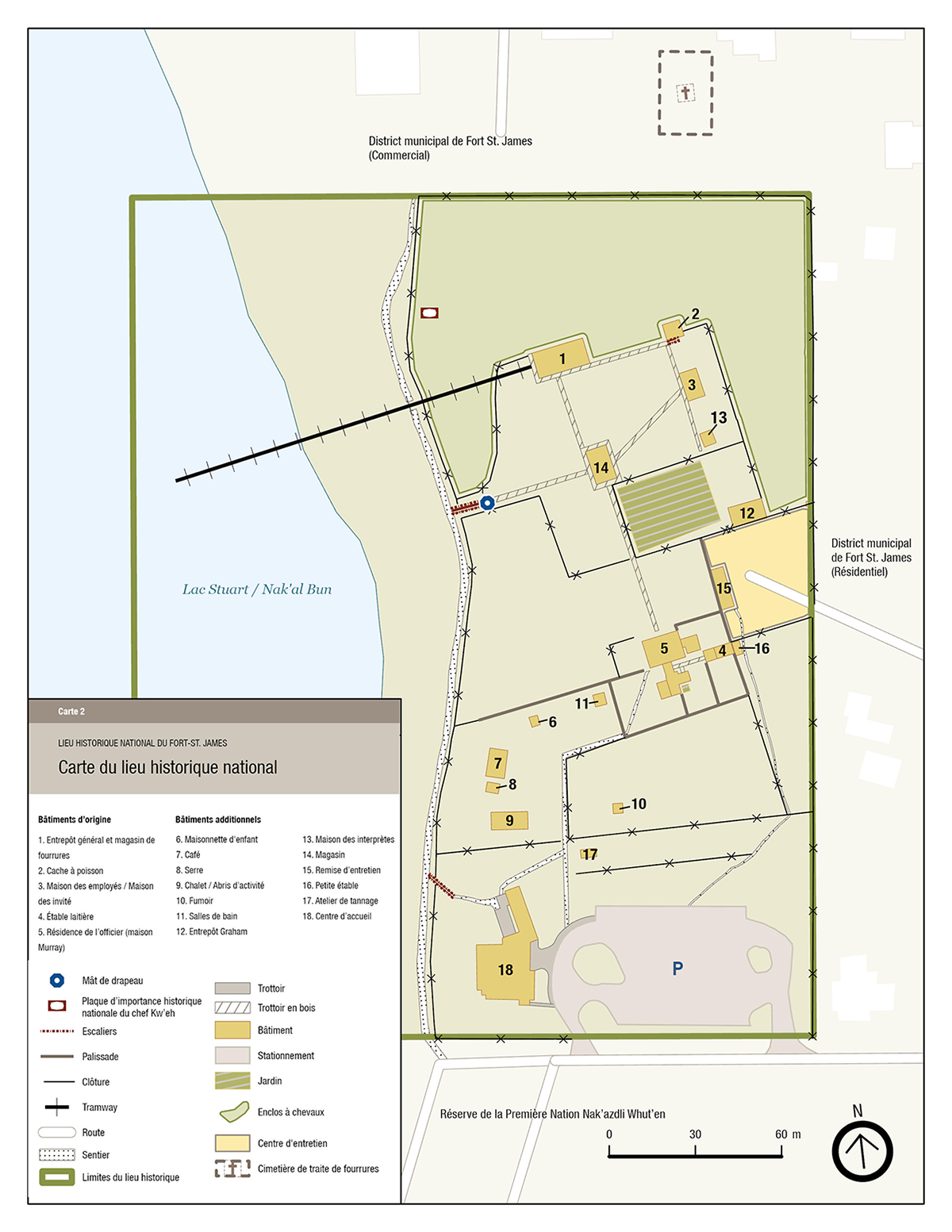 Carte 2 : Carte du lieu historique national du Fort-St. James — La version textuelle suit.