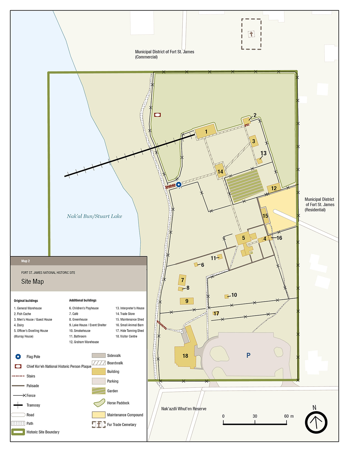 Map 2 - This map shows a site plan of the Fort St. James National Historic Site.