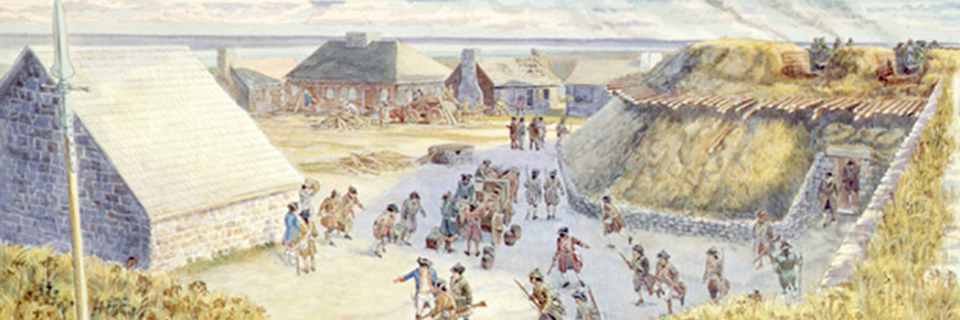 Une peinture représentant une vue à l'intérieur du fort