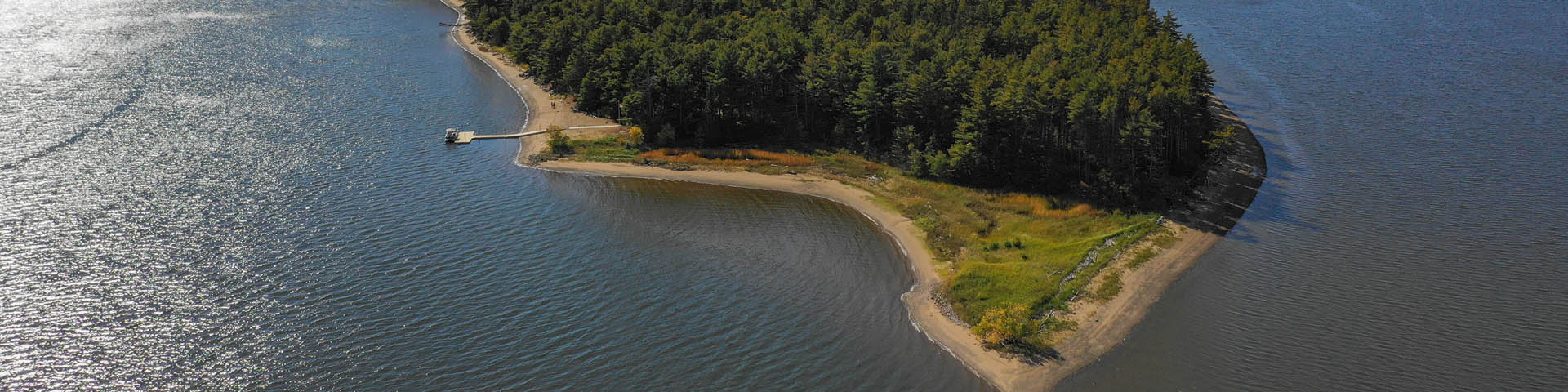 Aerial view of Beaubears Island on the Miramichi River.