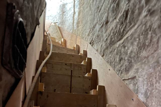 Wood framing to mould a new staircase in the Tower.