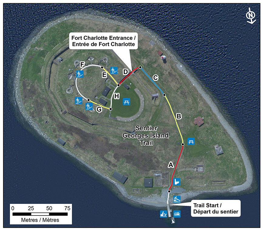 This map shows the Georges Island Trail
