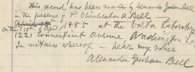 Transcription of sound recording handwritten by Alexander Graham Bell.