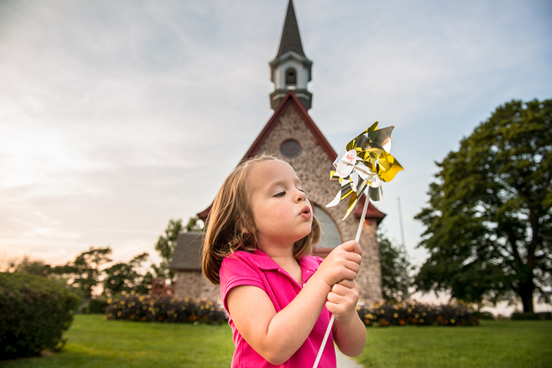 A little girl in front of the memorial church