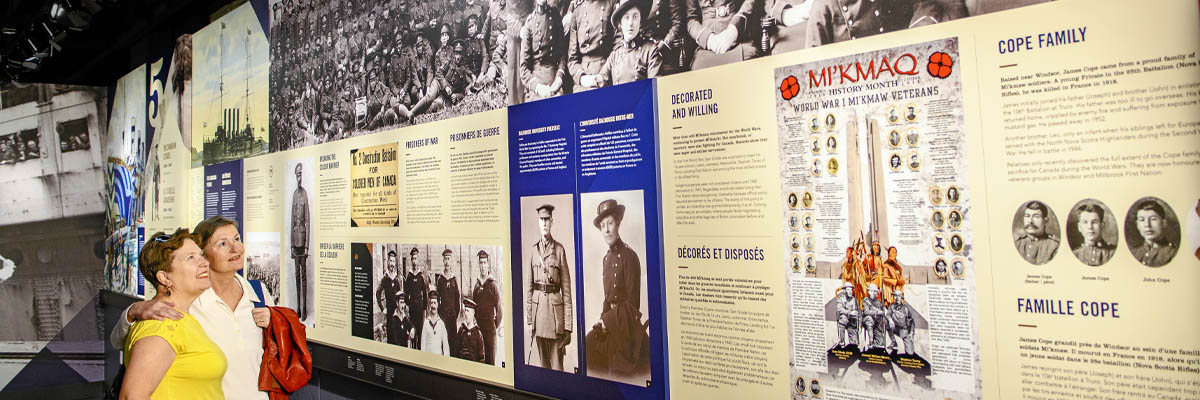 Visitors looking at exhibits about the First and Second World Wars