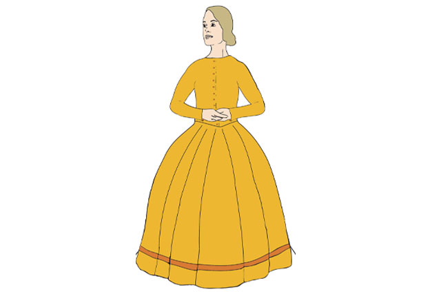 Drawing of a soldier's wife in a long dress.