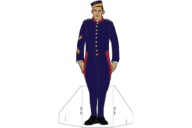 Drawing of a soldier dressed in blue.