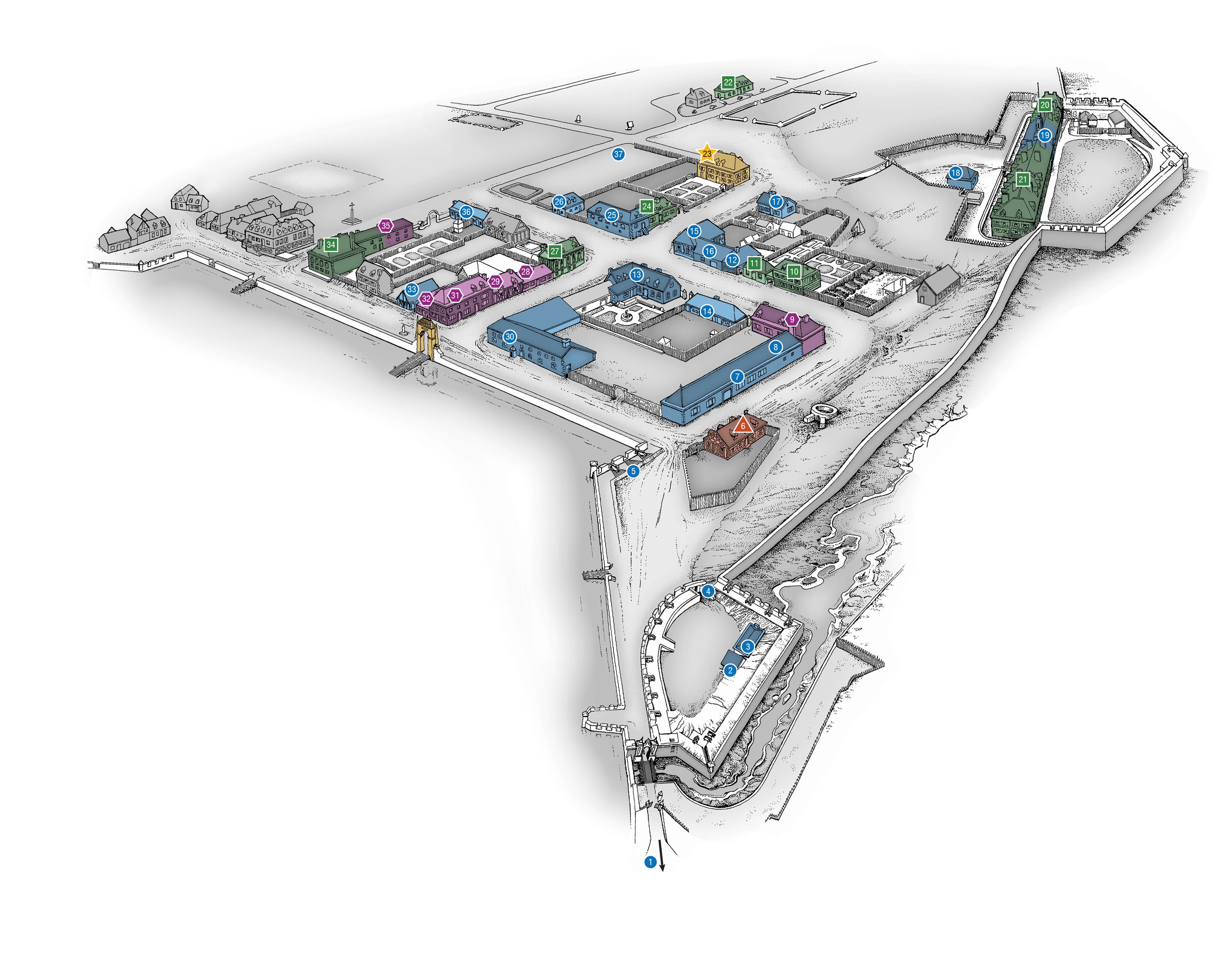 Site map of the Fortress of Louisbourg National Historic Site.