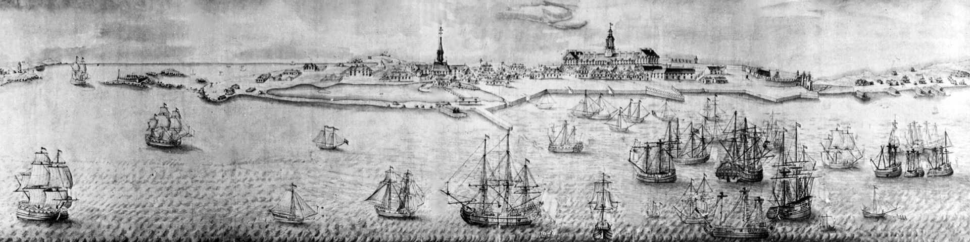 Une carte historique représentant l’aménagement de la Forteresse de Louisbourg, lieu historique national, avec ses remparts, ses rues et ses principales structures.