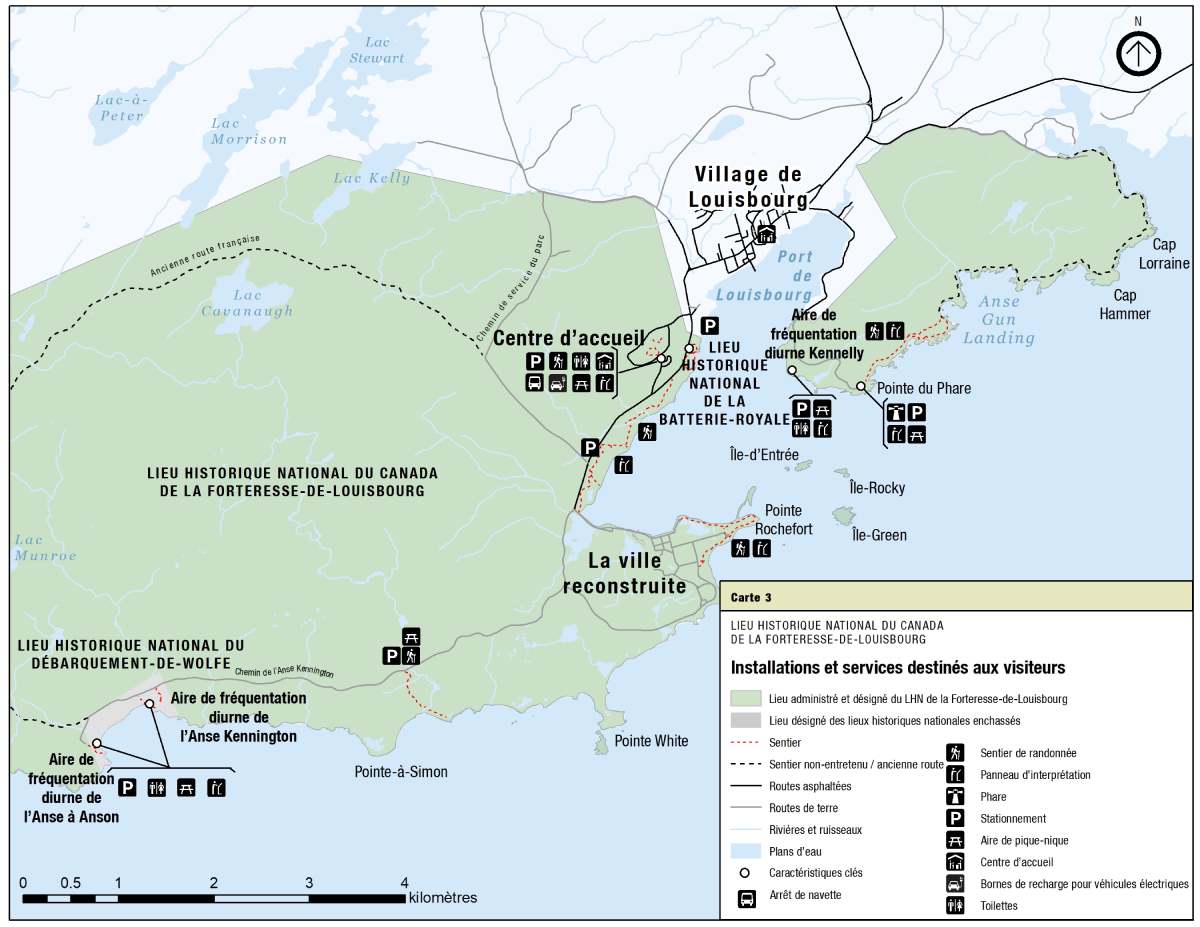 Carte 3 : Services aux visiteurs et installations - Version textuelle suit