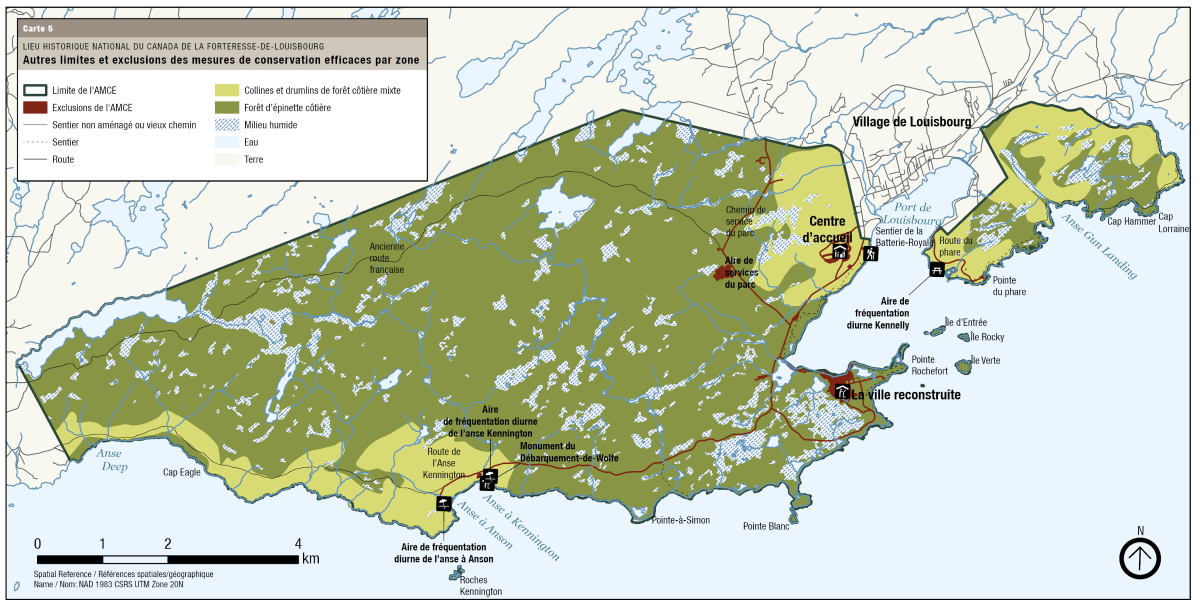 Carte 5 : Autres mesures de conservation efficaces par zone et exclusions  - Version textuelle suit