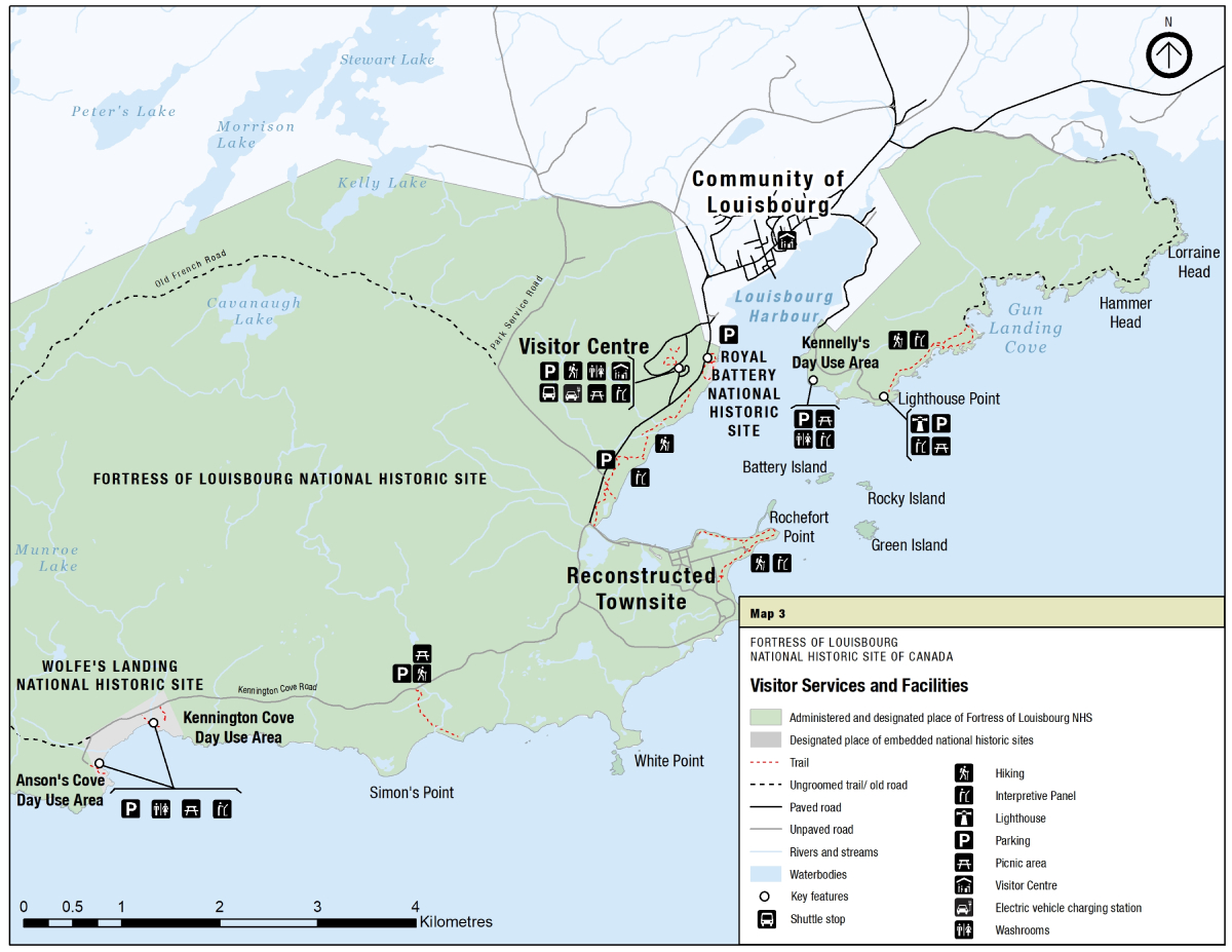 Map 3: Visitor services and facilities - Text description follows