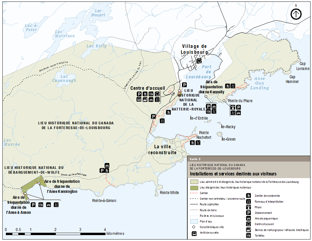 Carte 3 : Services aux visiteurs et installations - Version textuelle suit